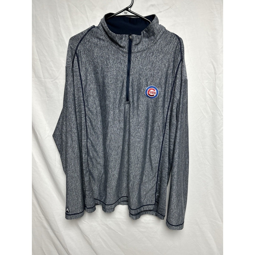 Chicago Cubs MLB Antigua Quarter Zip Performance Pullover Heather Gray Size 3XL